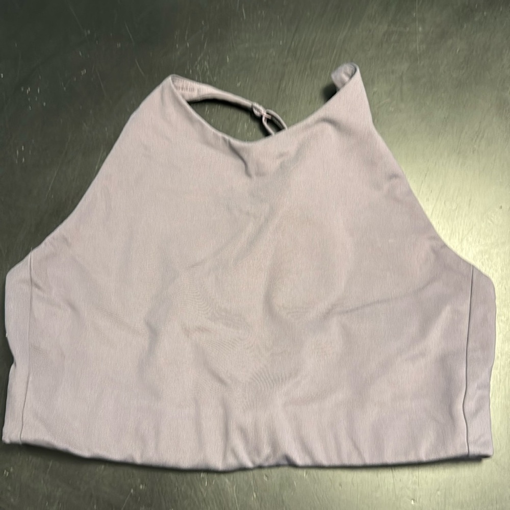 Girlfriend collective lavender color, size medium, high neck, adjustable straps
